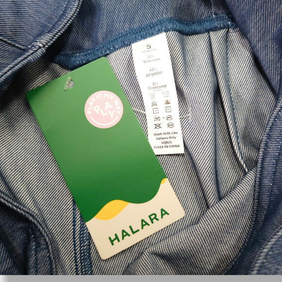 Halara Crossover High Rise Wide Leg Flare Pants Denim Look Stretch Indigo S NWT - Picture 5 of 7